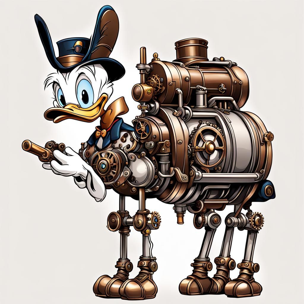 Steampunk Donald Duck on White Background