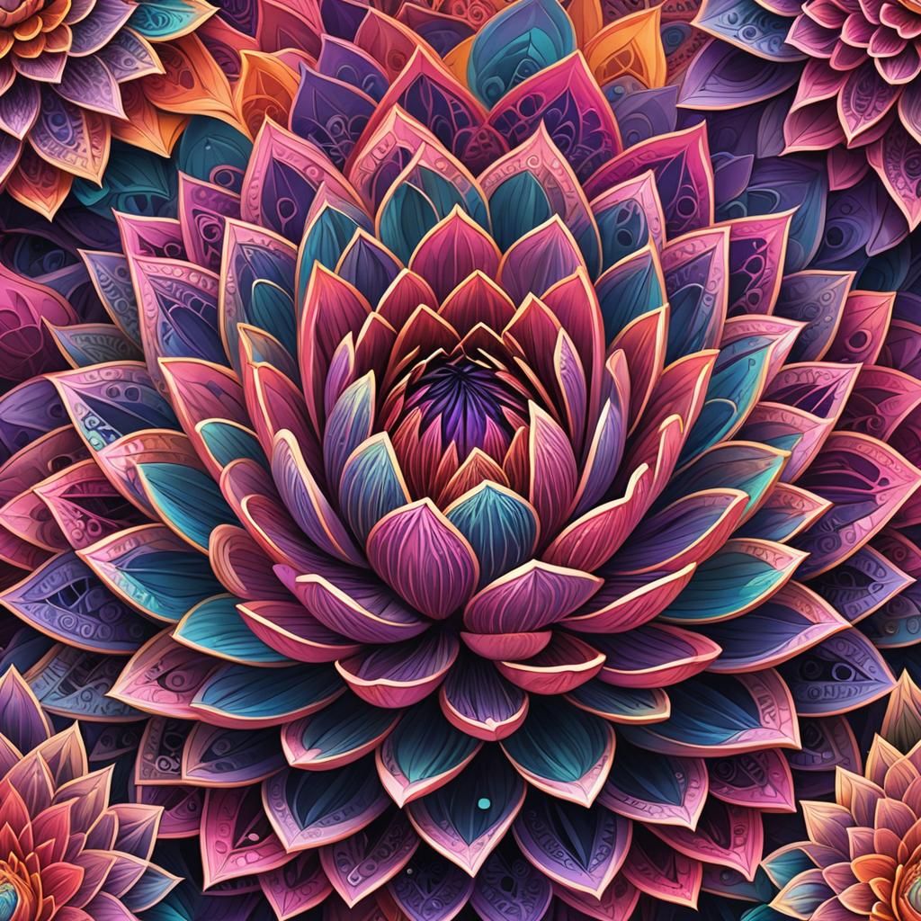 Giant Rainbow Lotus Flower in Abstract Style