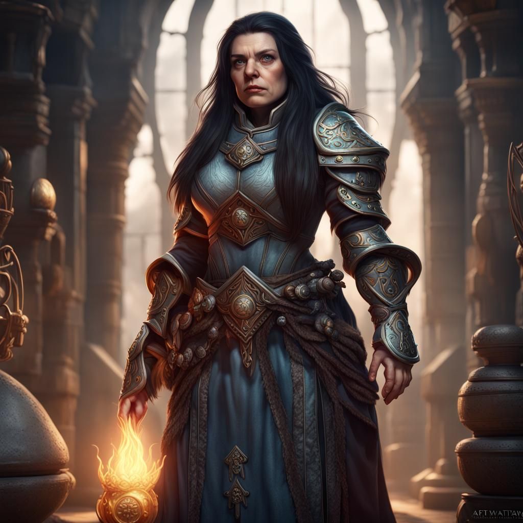 Detailed Female Dwarf Cleric in Matte Painting Style