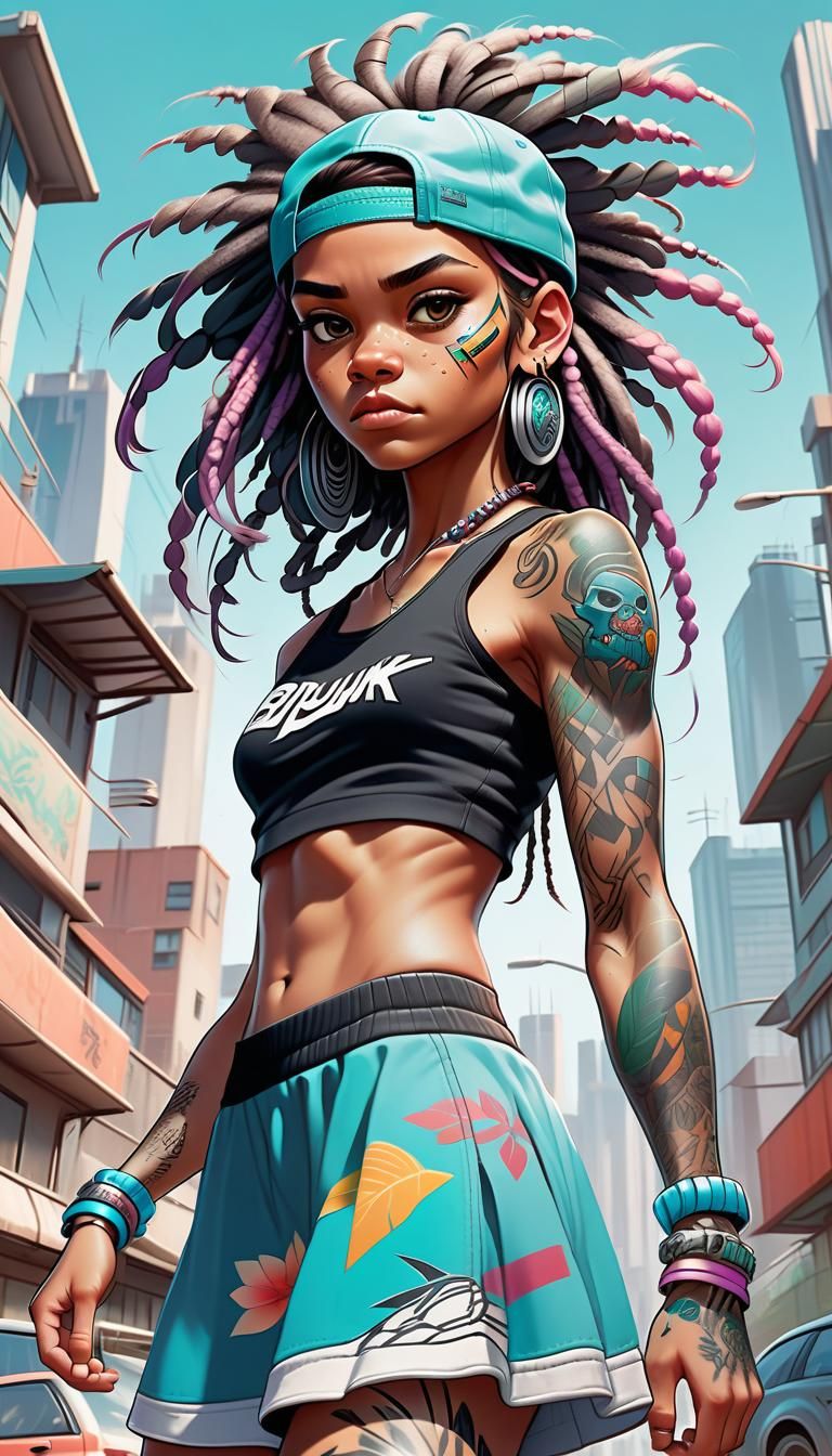 Biopunk Aboriginal Skater Princess in Manga Style