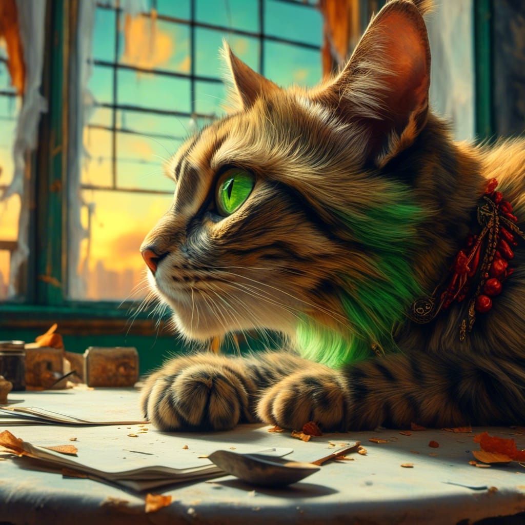 Hyper-Realistic Cat Portrait in Ash Thorp Style