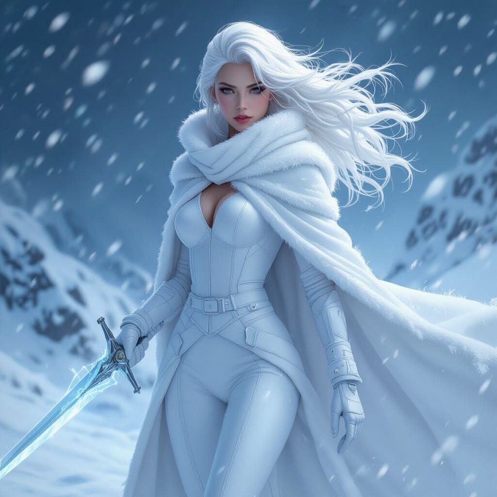 Heroic Ice Queen in Blizzard, Anime Style