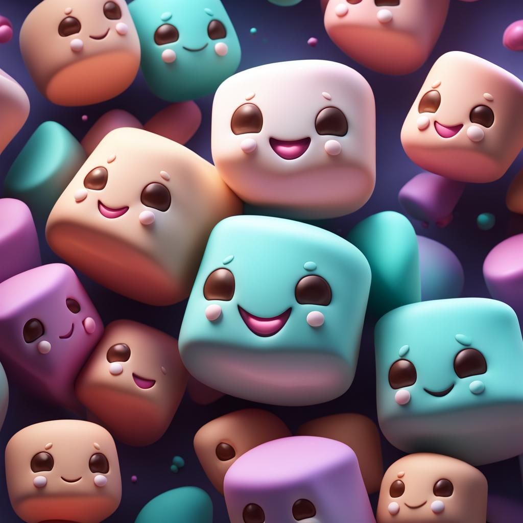 Cute Bouncy Marshmallows in Detailed Matte Painting