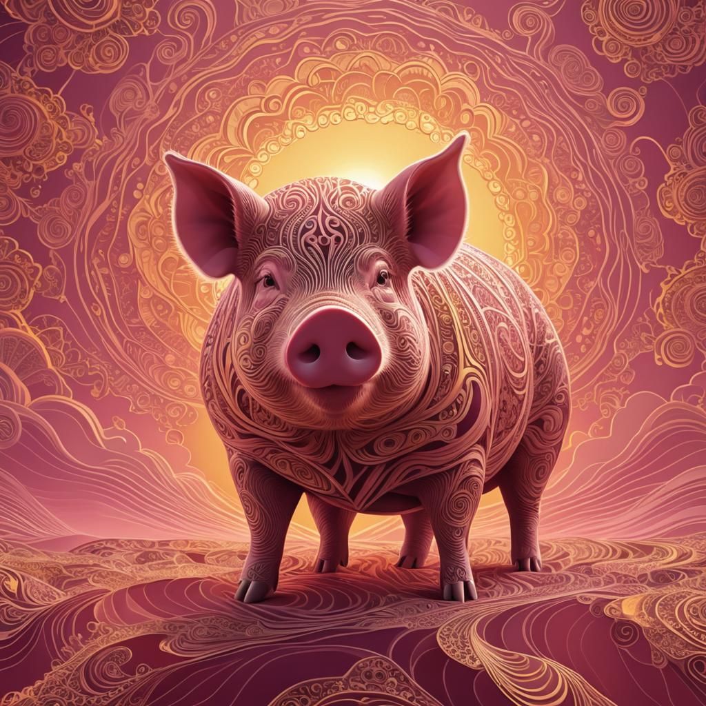 Pig in Golden Hour Sunset with Fractal Design