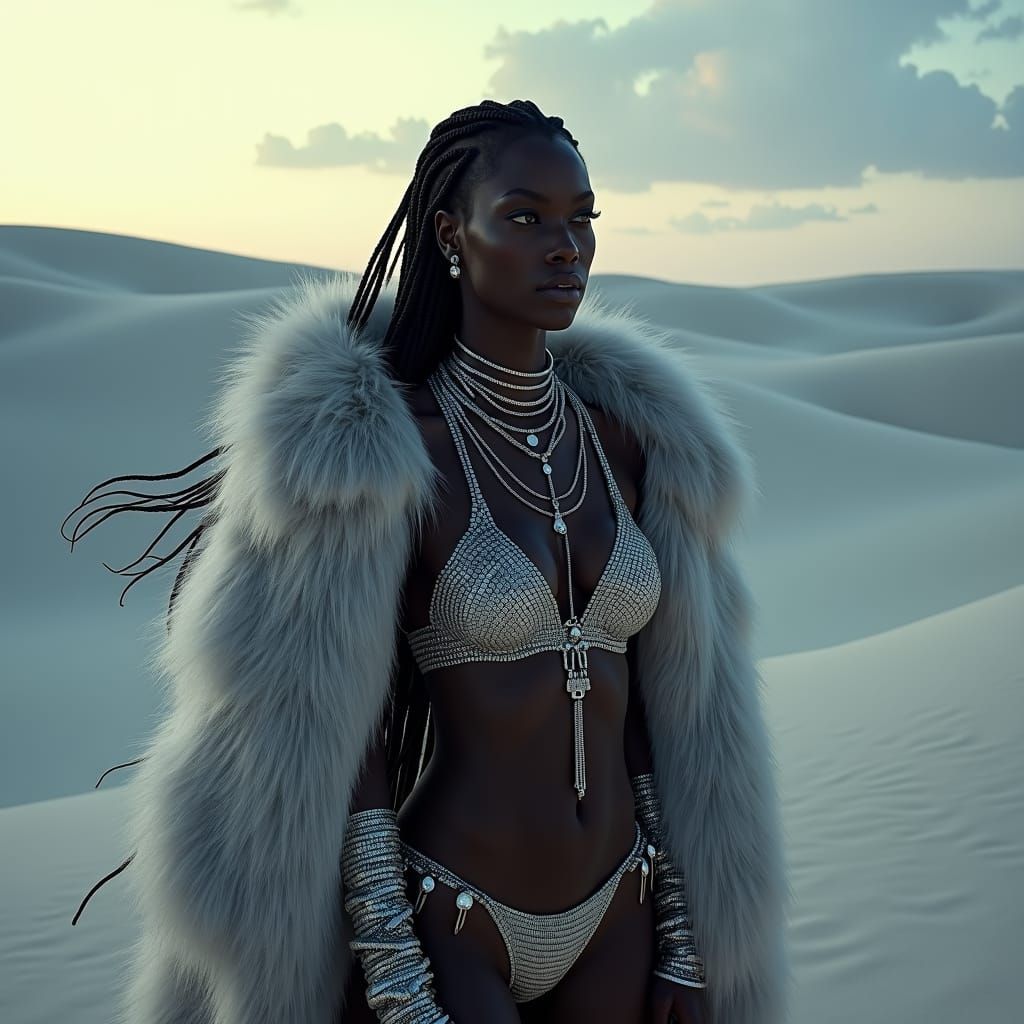 Silver Desert Goddess in Hyper-Realistic Style