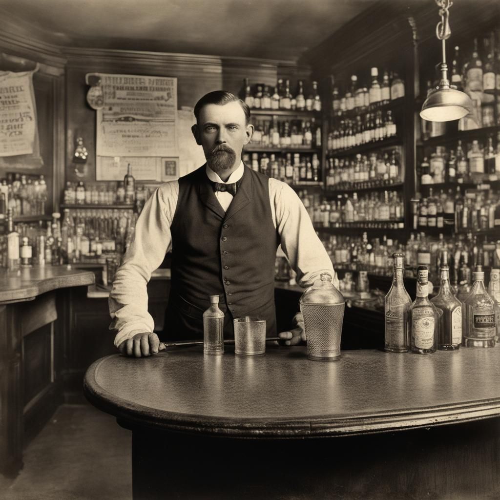 Bartender with Boston Shaker: Hyperdetailed 1900s Photo