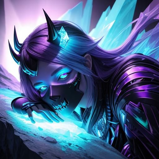 Skull-Faced Girl with Crystal Horns in Graffiti Art