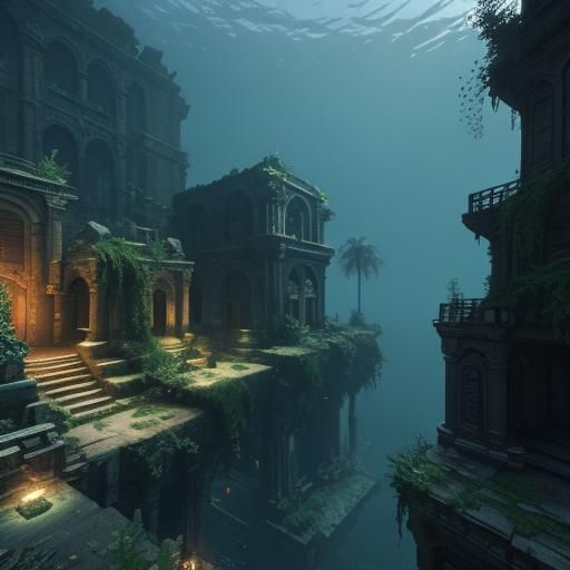 Epic Underwater Ruins in 3D Game Style