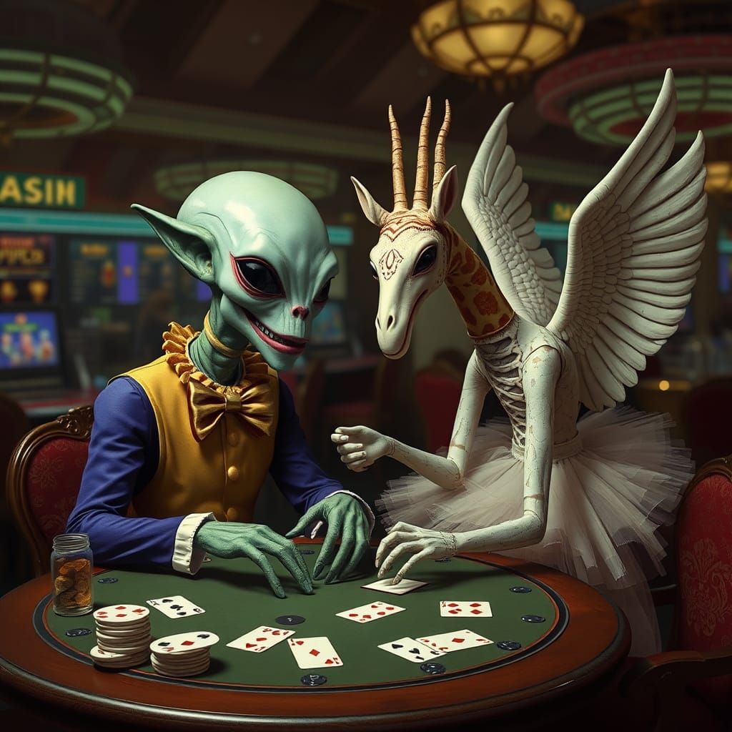 Surreal Alien Clown Plays Poker in Casino