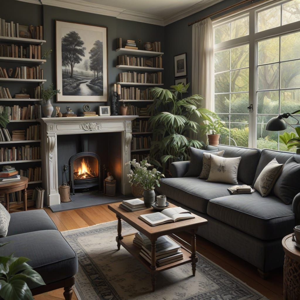 Serene Vintage Living Room with Garden View