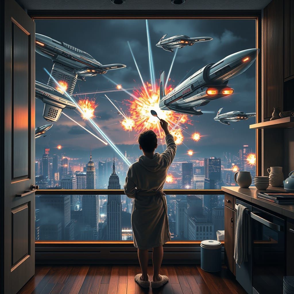 Alien Invasion Unfolds Through Kitchen Window in Futuristic ...