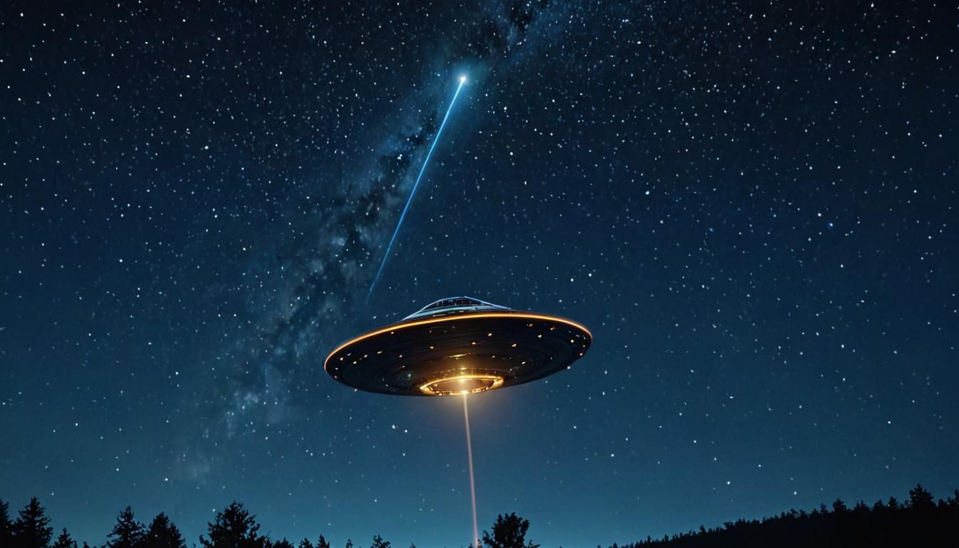 UFO Flying Saucer Over Starry Night Sky
