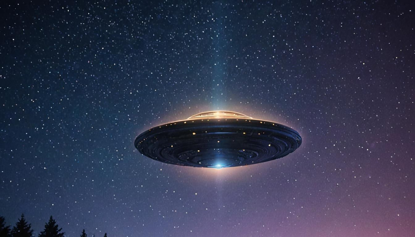 UFO Flying Saucer in Starry Night Sky