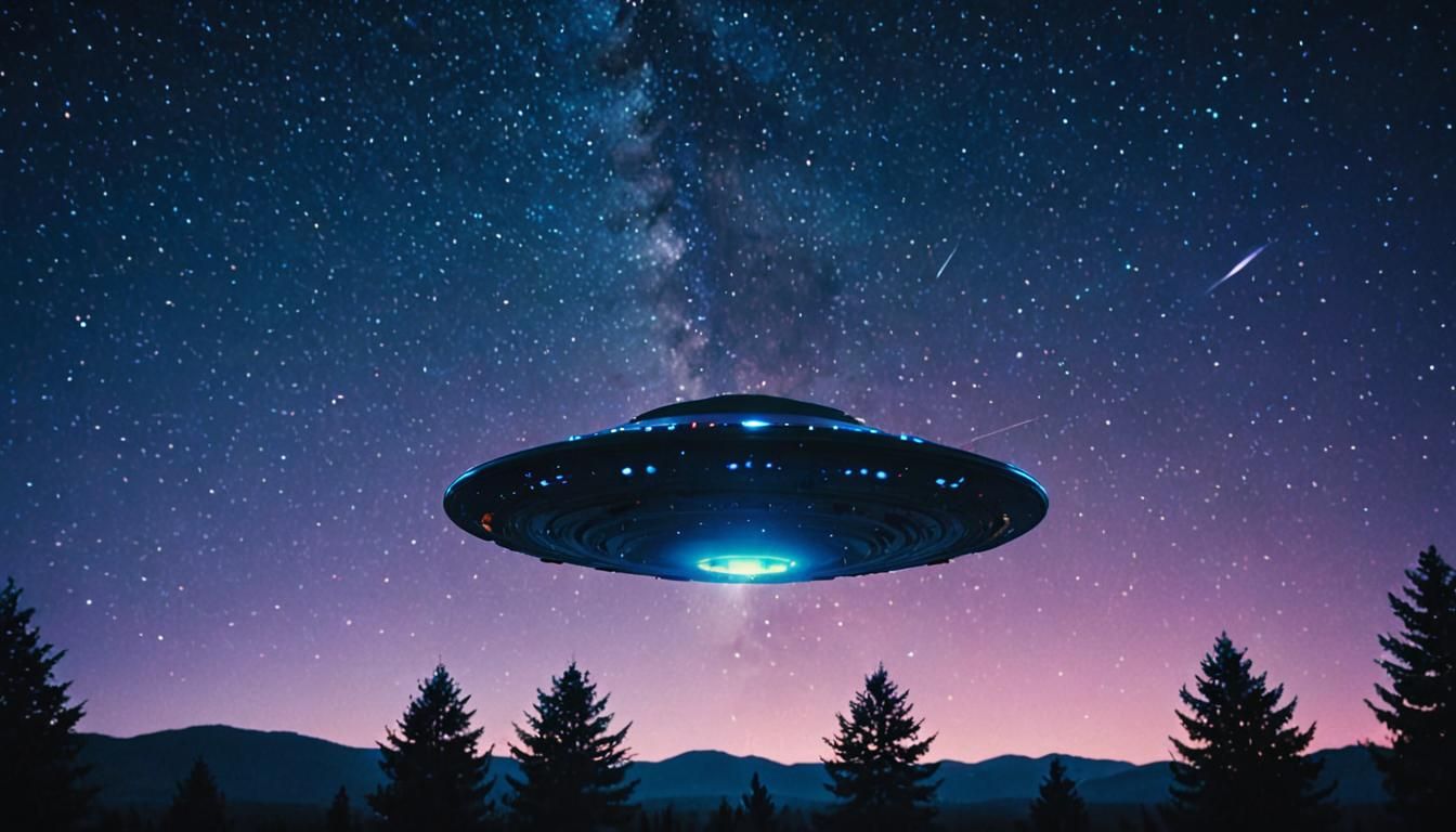 UFO in Starry Night Sky: Cinematic Film Still