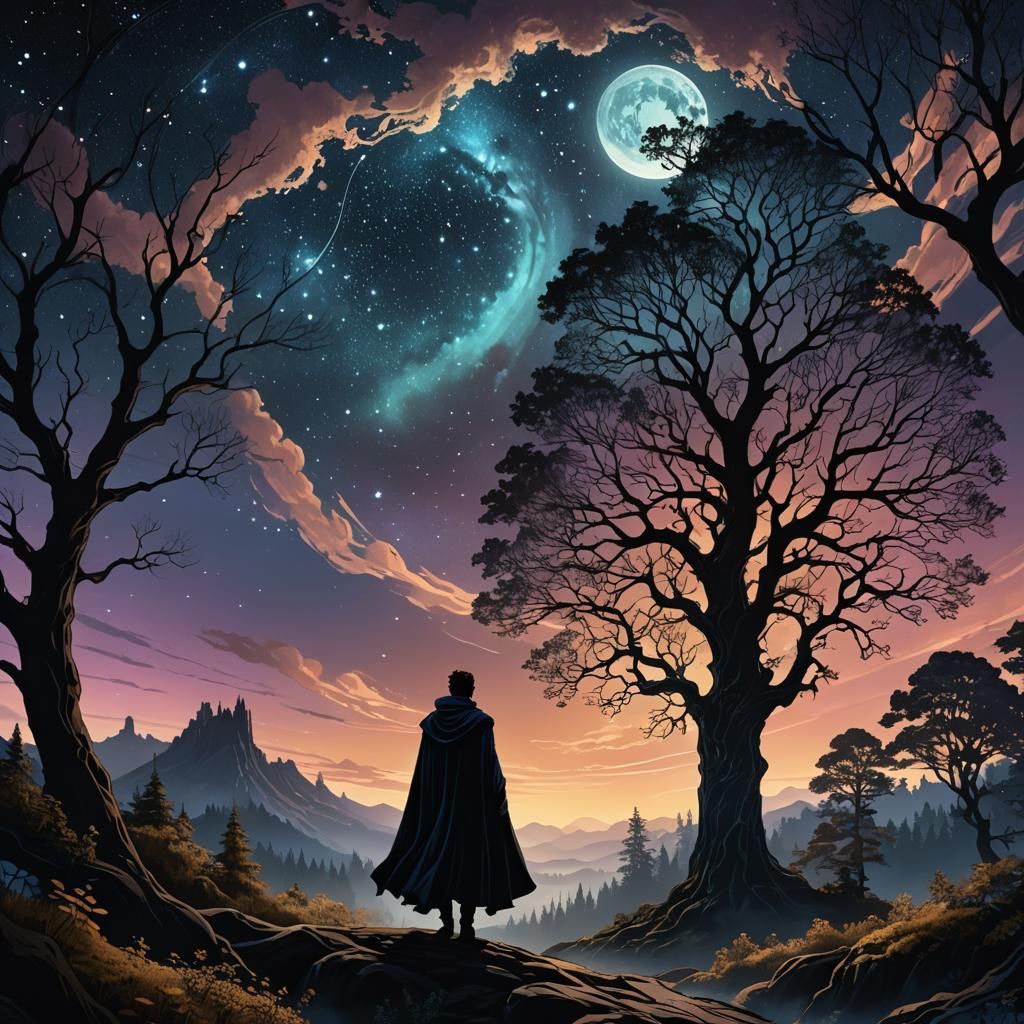 Dreamwalker in Zaffre Hues: Art Nouveau Fantasy