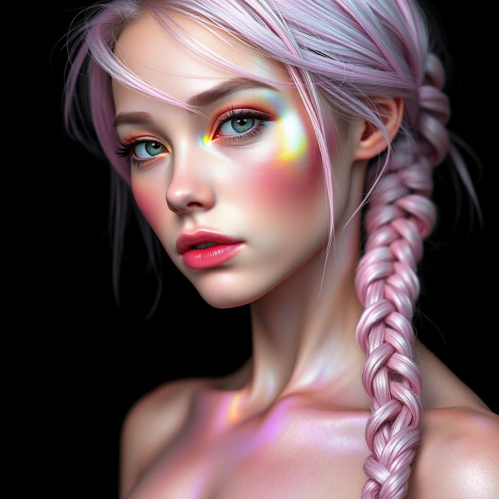 Glamorous Hyperrealist Portrait with Rainbow Skin