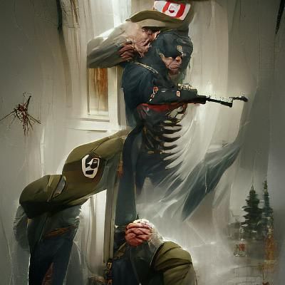 Sinister World War II Scene in Detailed Style