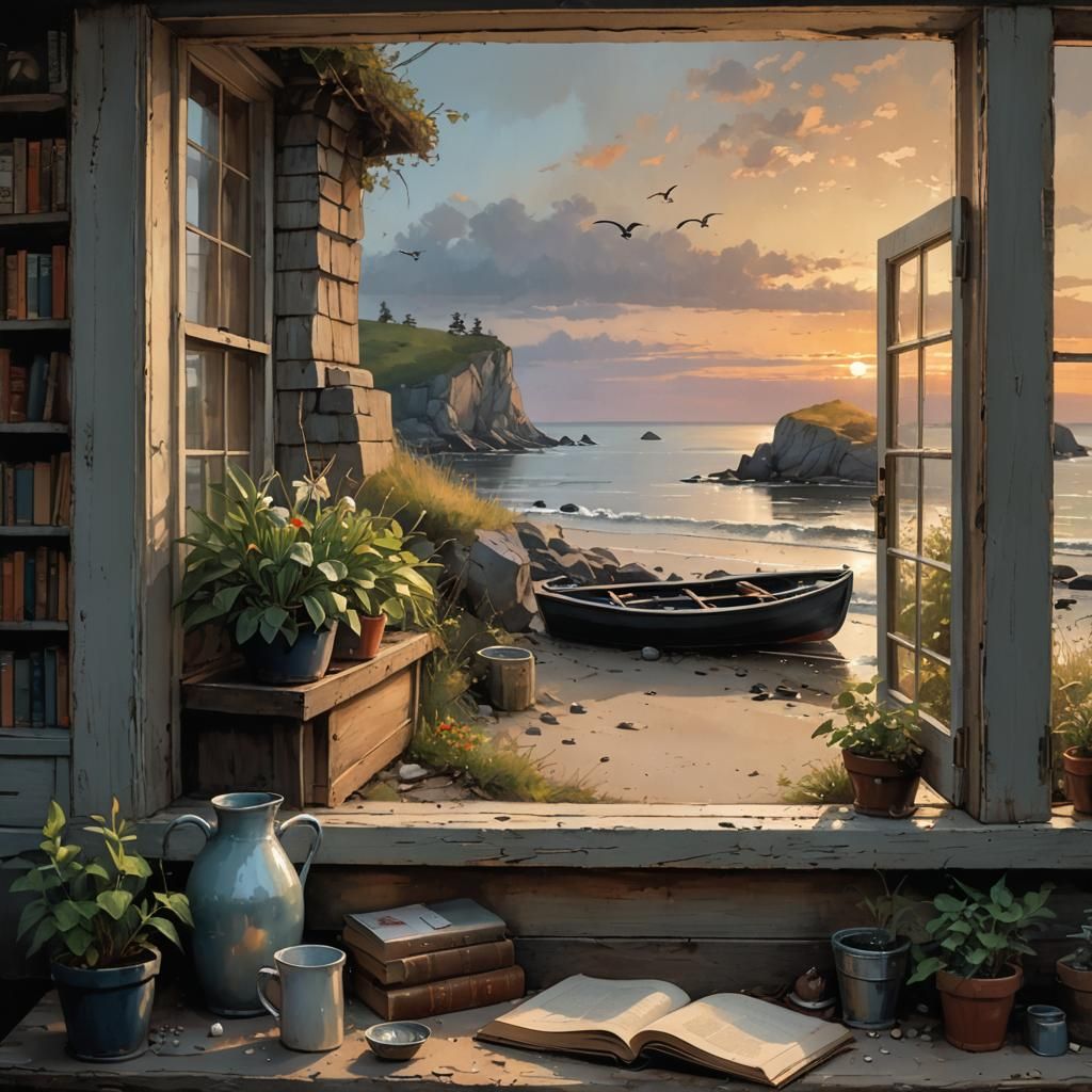 New England Window View in Digital Oil Painting