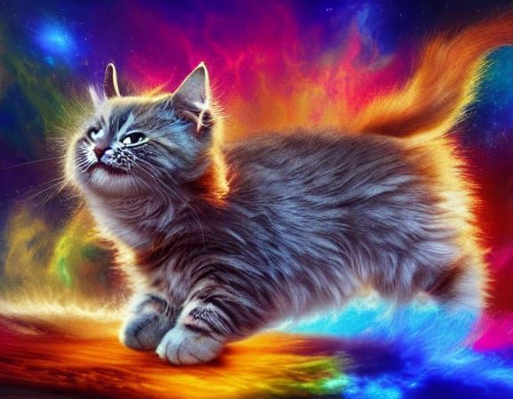 Surreal Cat in Space-Time Vortex: Digital Matte Painting