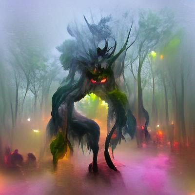 Demon in Misty Fantasy Forest