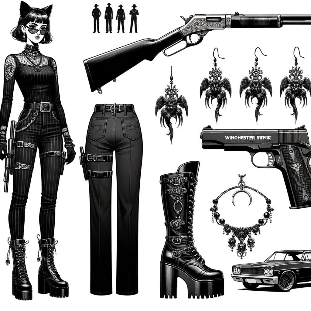 Gothic Cat Burglar Bounty Hunter with Rifle