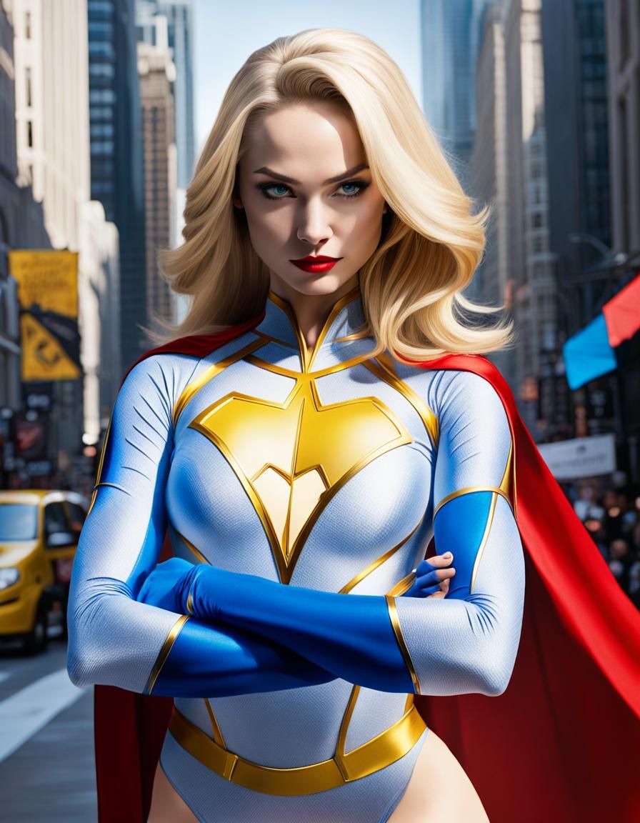 Muscular Superhero in Leotard with Cape, Digital Art