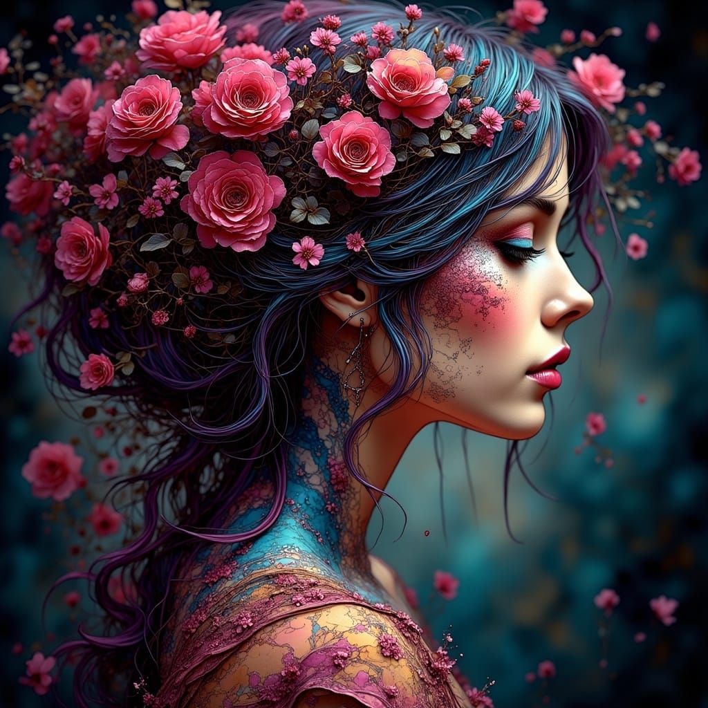 Cyberpunk Fantasy Portrait in Vibrant Colors and Intricate T...