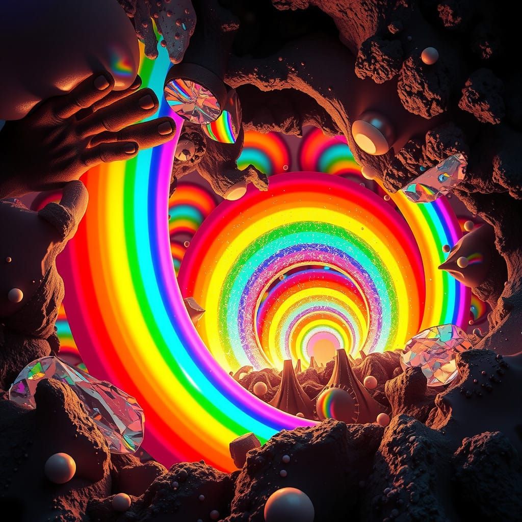 Surrealist Rainbow Tapestry in Vibrant Colors and Textures