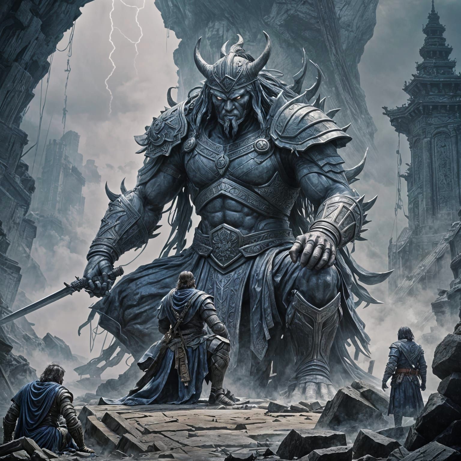 Giant Warrior Statue in Fantasy Art Style