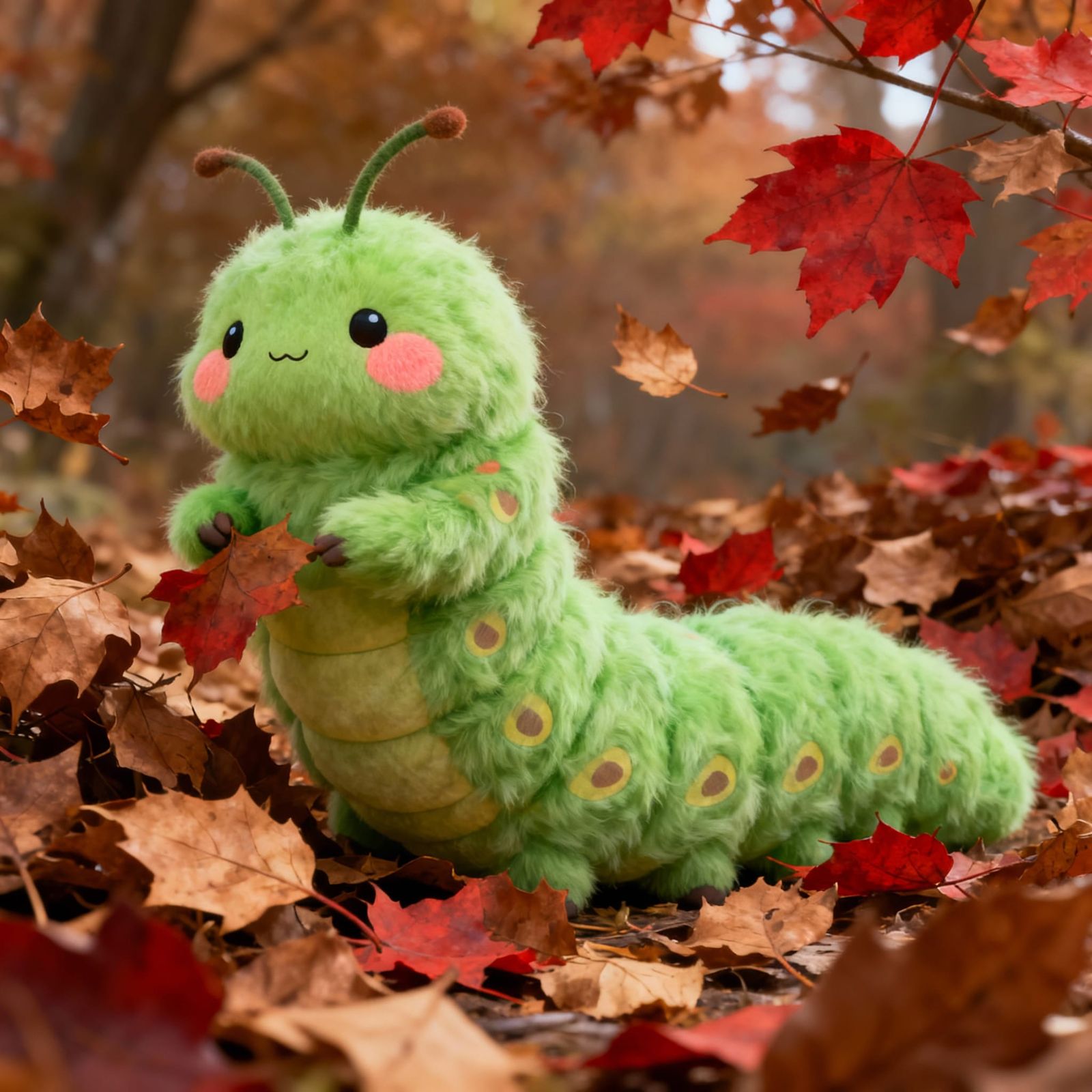 Giant Fluffy Moth Woman Among Autumn Leaves