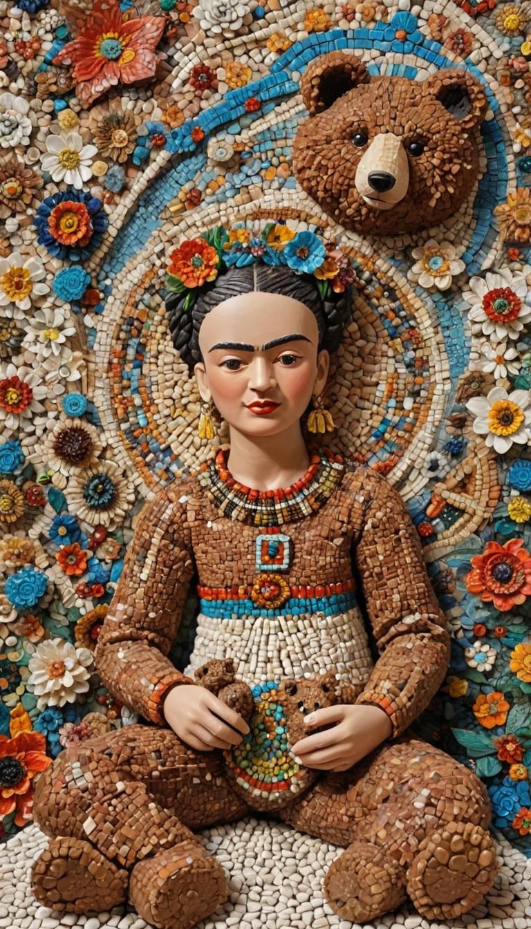 Frida Kahlo Teddy Bear in Micromosaic Earthenware