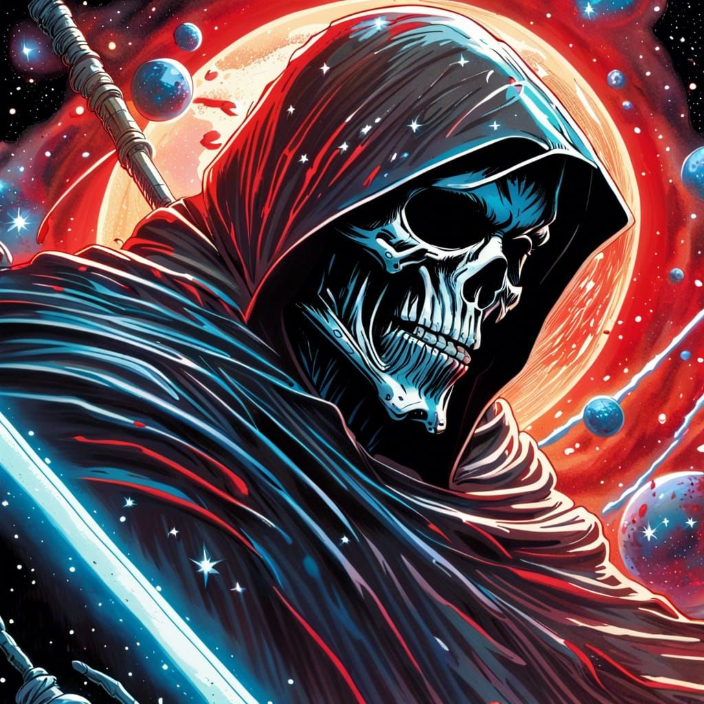 Grim Reaper in Space Hyperrealistic Comic Art