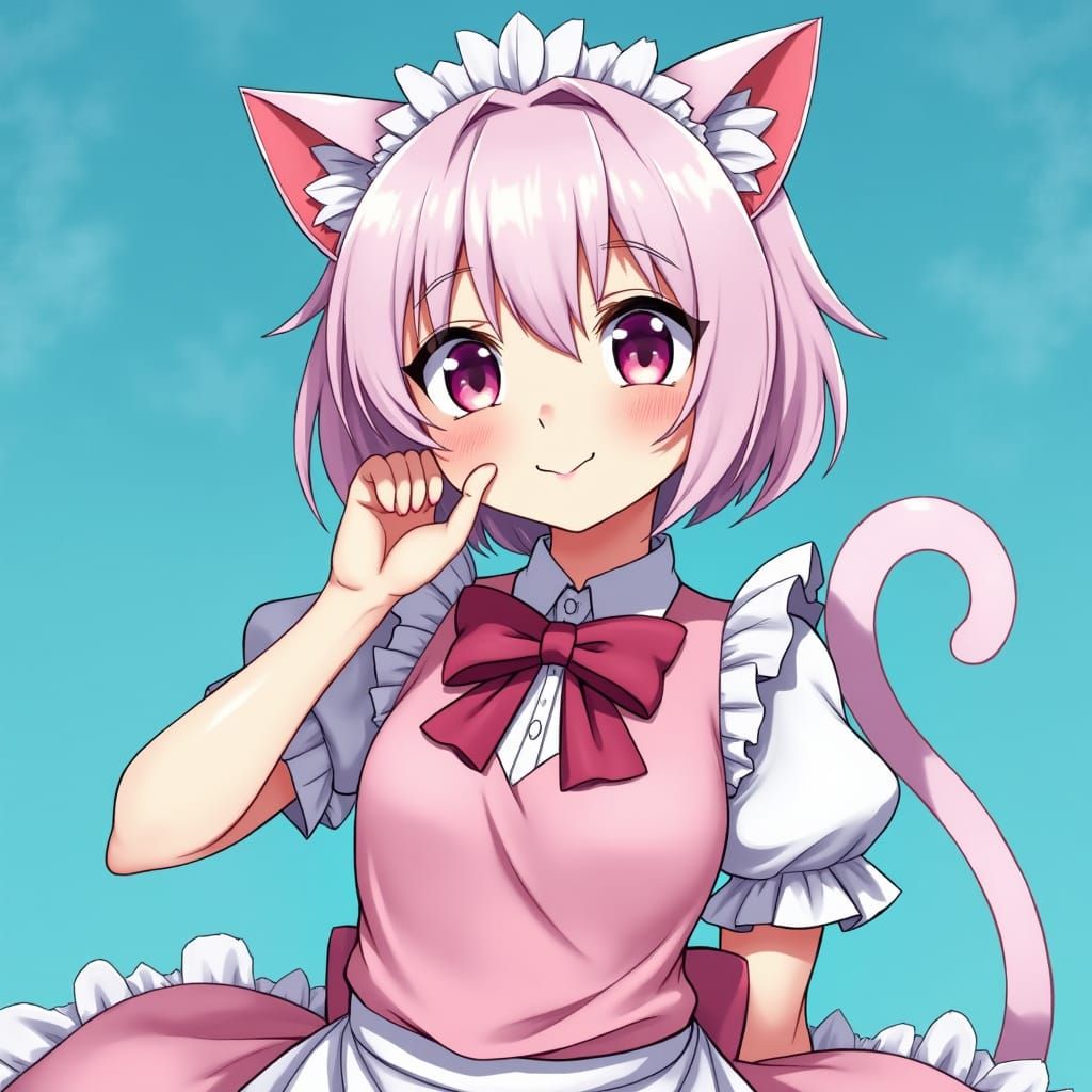 Anime Catgirl in Pink Maid Outfit, Studio Trigger Style