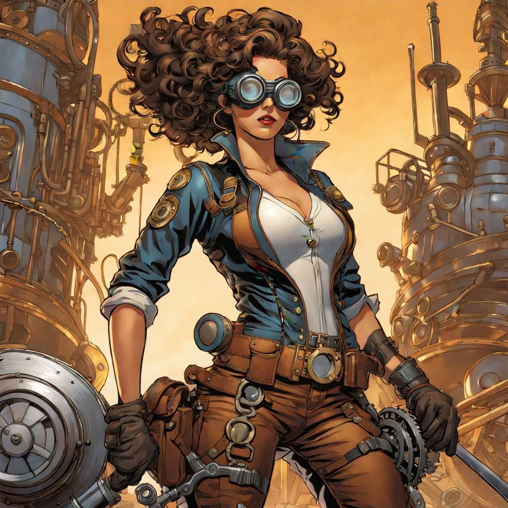 Steampunk Engineer with Wrench in Comic Book Style