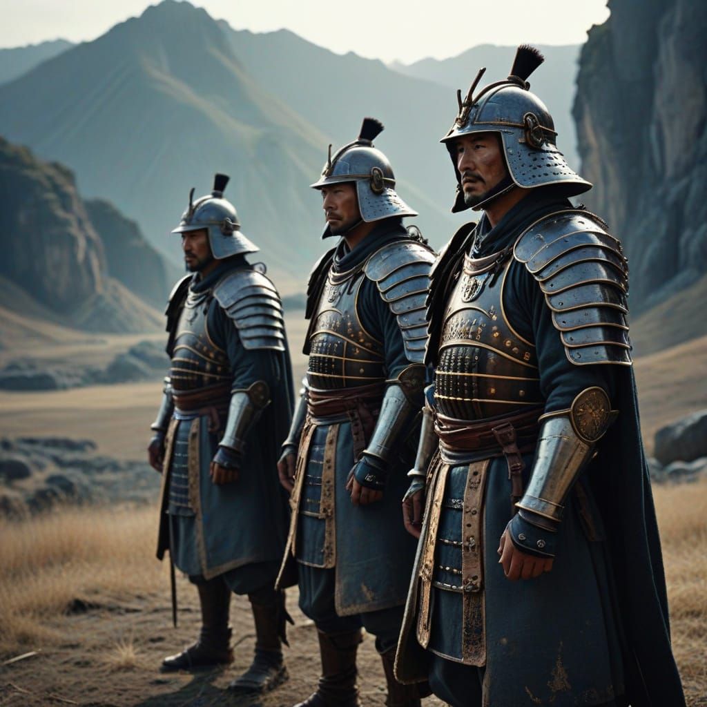 Vigilant Bogatyrs Stand Watch Over a Golden Landscape