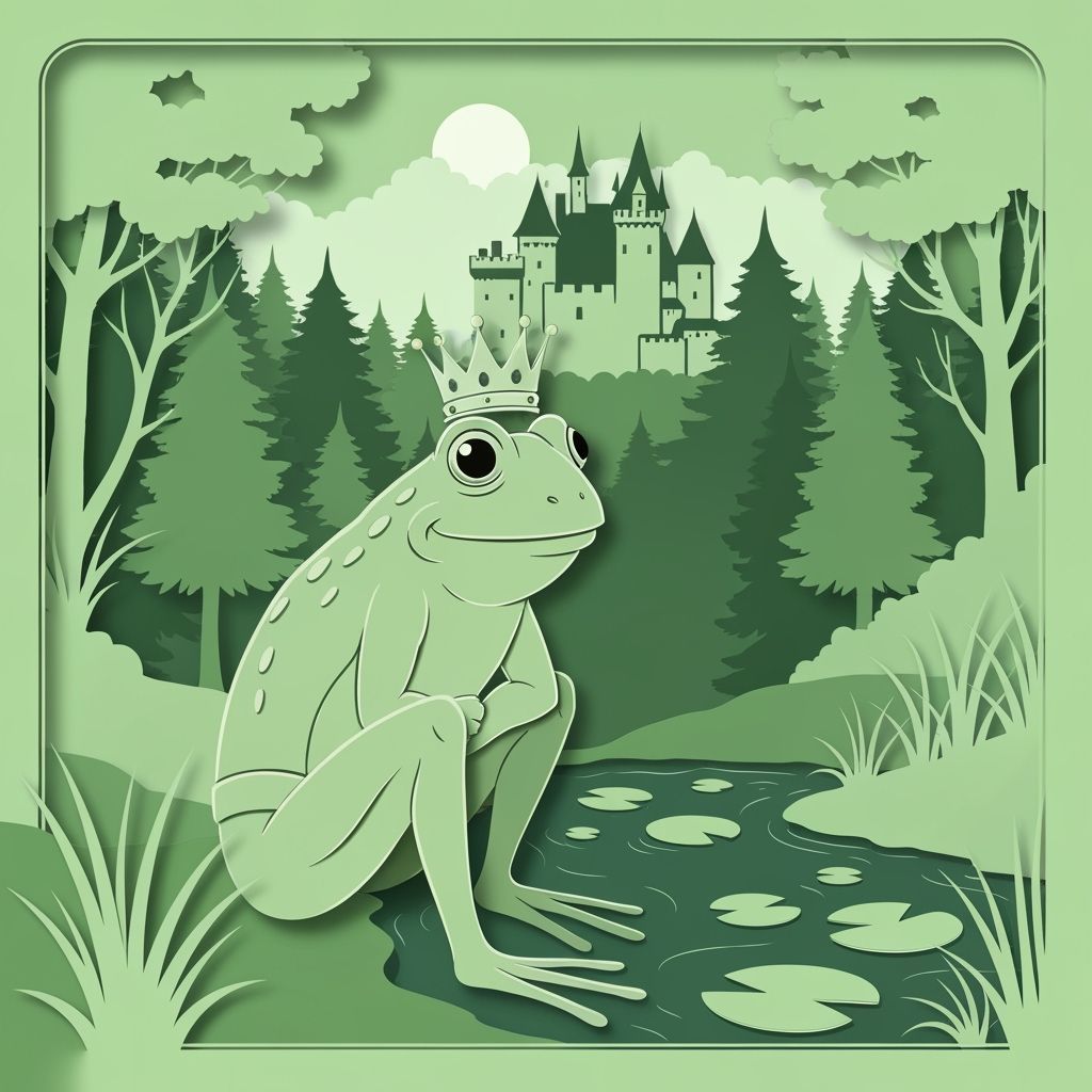 Frog Prince Papercut Art with Castle and Woods