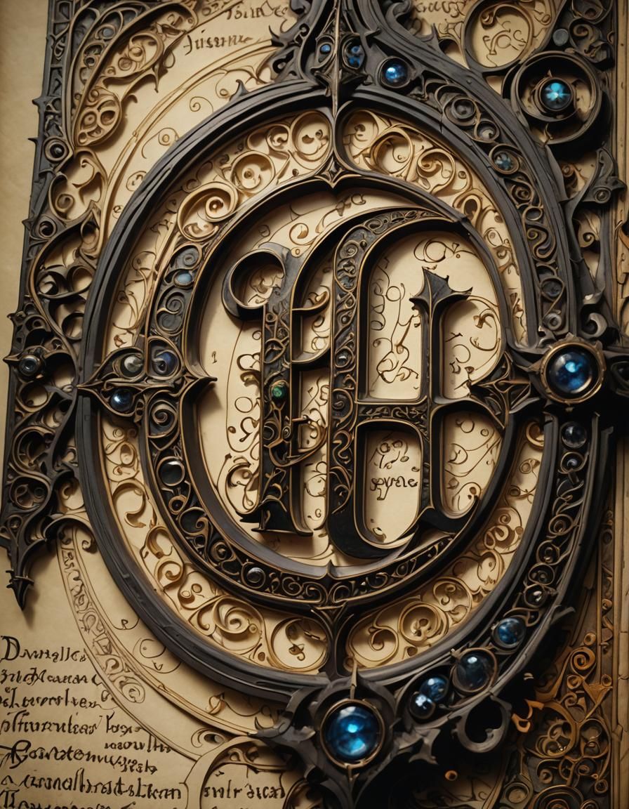 Mystical Letter in a Gothic Illuminated Manuscript Style