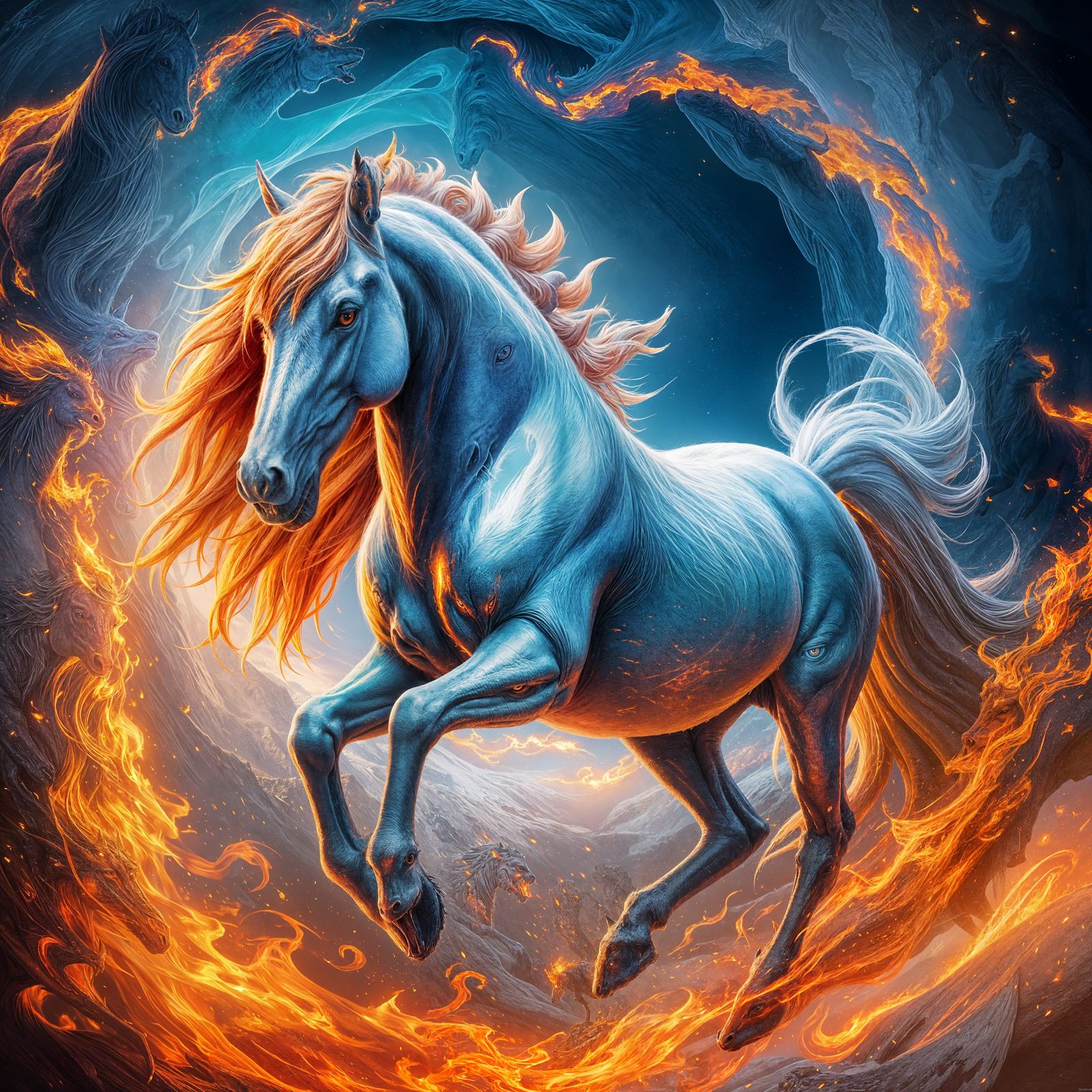 Fantastical Fire and Ice Horse Concept Art