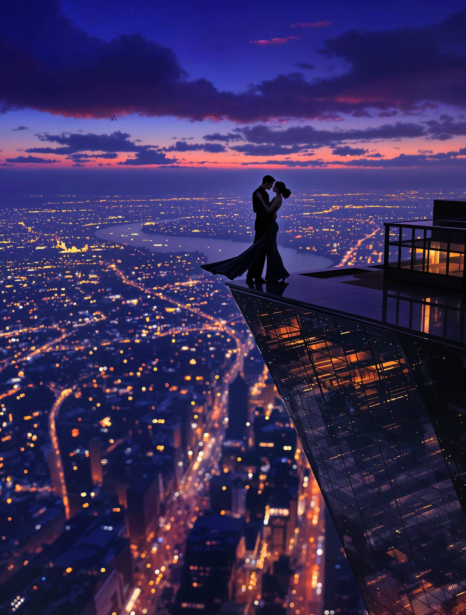 Sleek Tango Dancers on Modern Rooftop at Twilight
