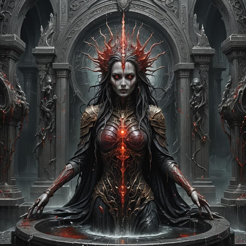 Futuristic Blood Magic Fountain With Woman
