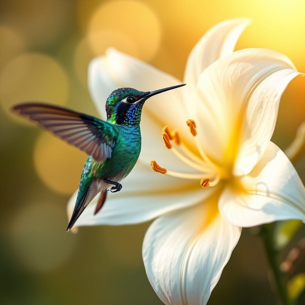 Hummingbird in Emerald and Sapphire Splendor