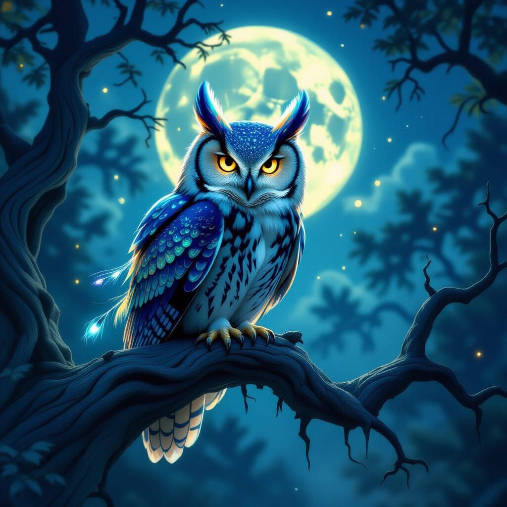 Majestic Owl in Enchanted Forest with Ethereal Glow