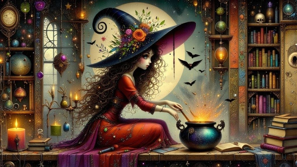 Witch's Secret Lair in Dark Fantasy Style