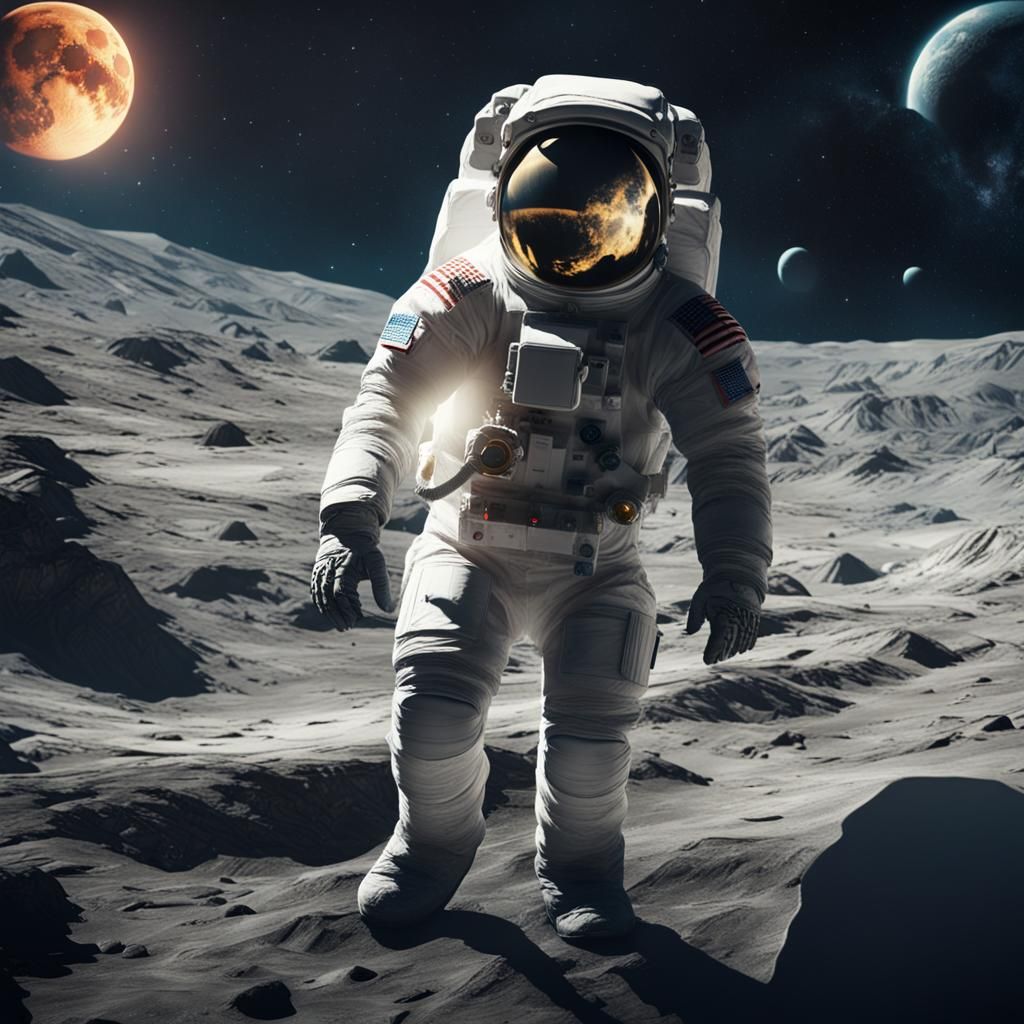 Astronaut Dancing on Moon: Detailed Matte Painting