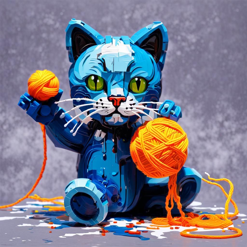 Lego Cat playing with a ball of yarn