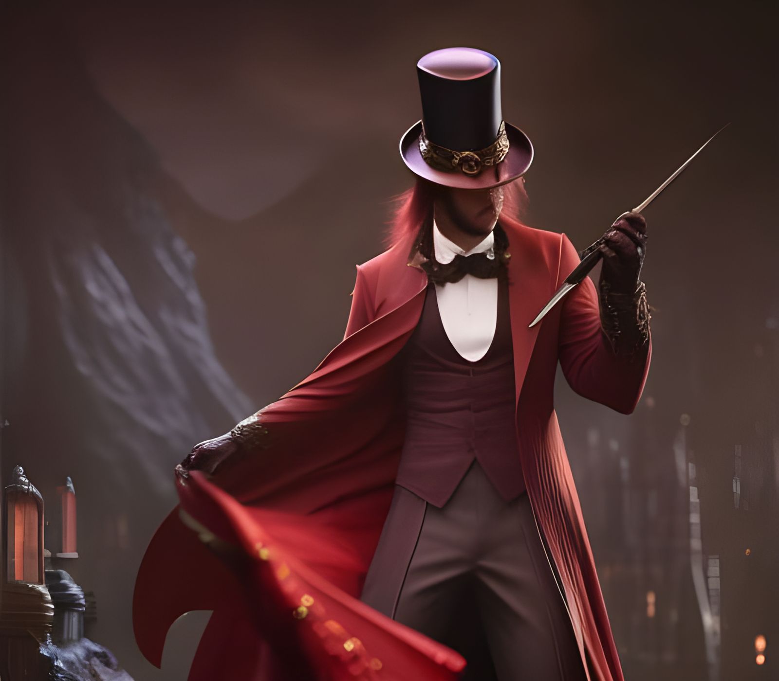 Magician in Top Hat: Detailed Fantasy Portrait
