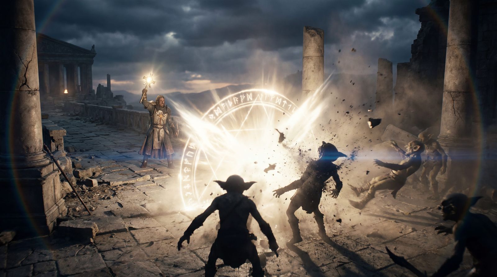 Cleric Unleashes Divine Word on Goblin Swarm