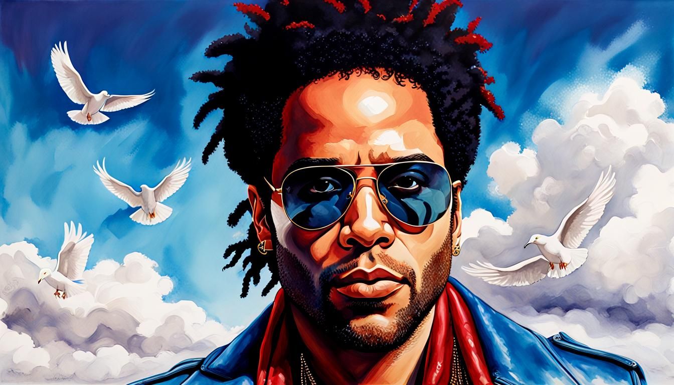 Pop Art Portrait: Lenny Kravitz with Doves and Highway
