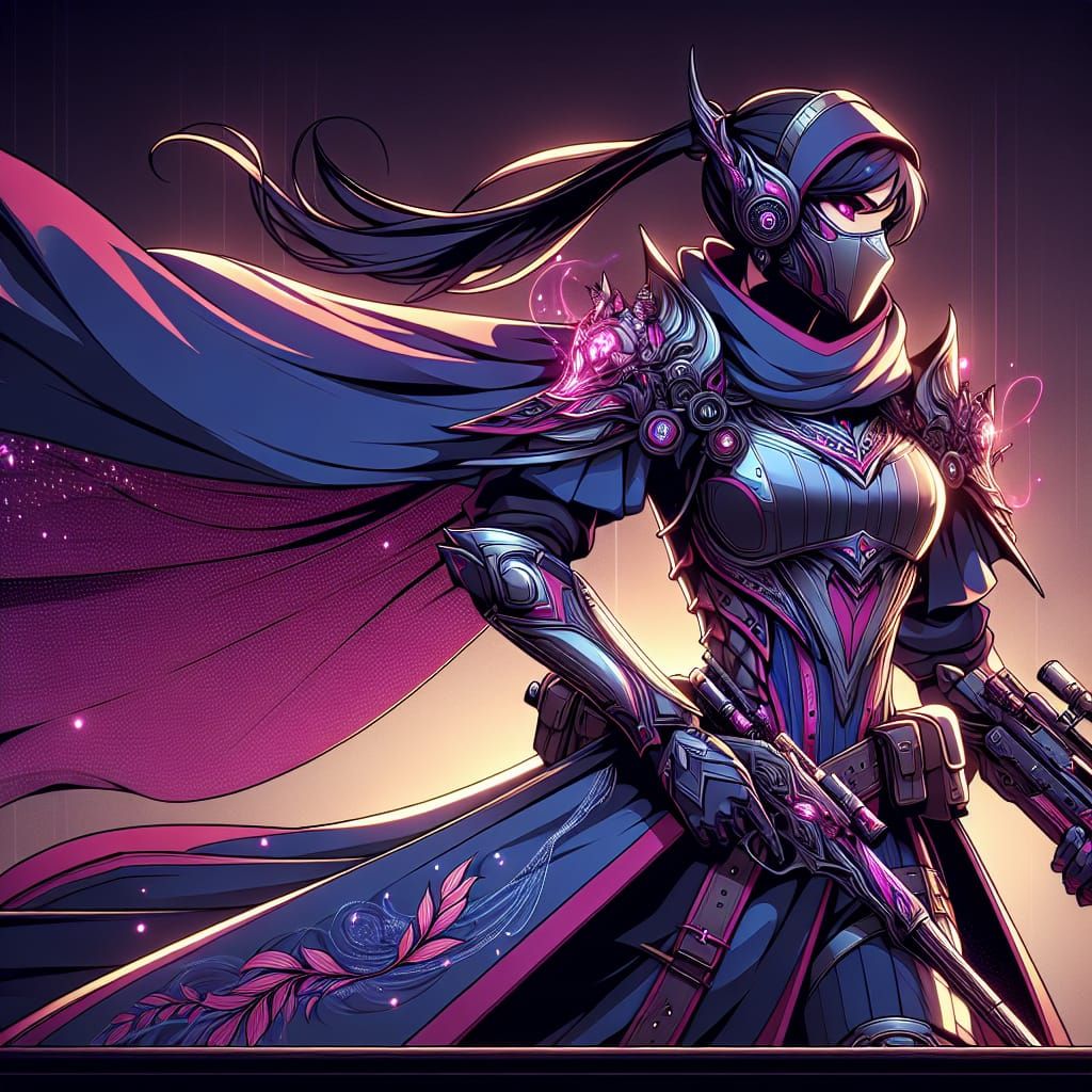 Cyberpunk Knight with Magical Aura, Anime Style