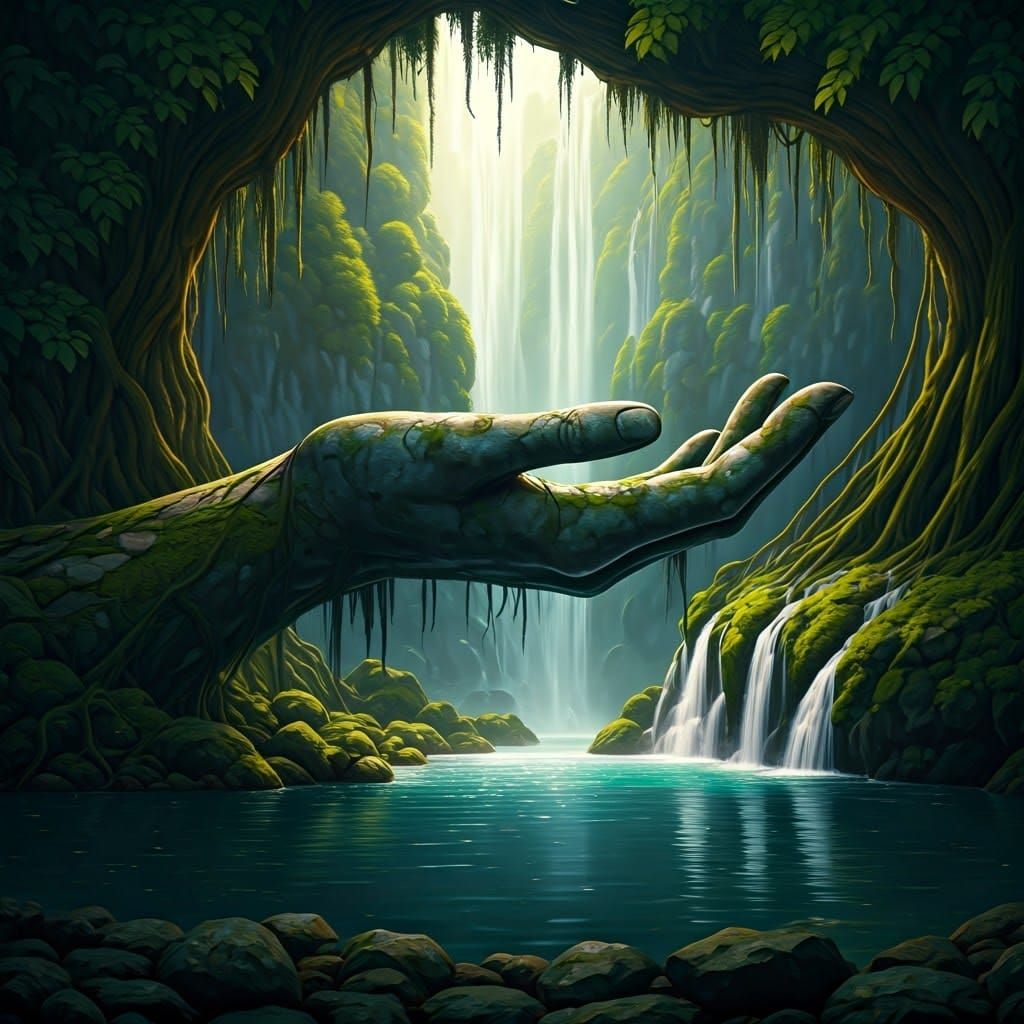 Majestic Emerald Hand Overlooking Turquoise Lake